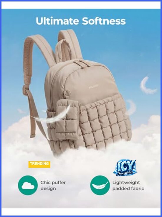 BAGSMART Puffy Quilted Mini Backpack, Checkered with Pouch, Water-Resistant main image 4